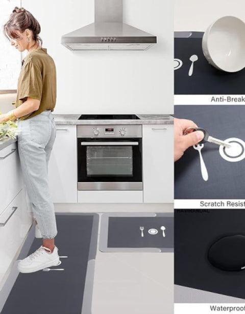 2 Piece Kitchen Mat, Waterproof Memory Foam Kitchen Rugs, Standing Desk Mat Floor Mat - BUYSQUARE