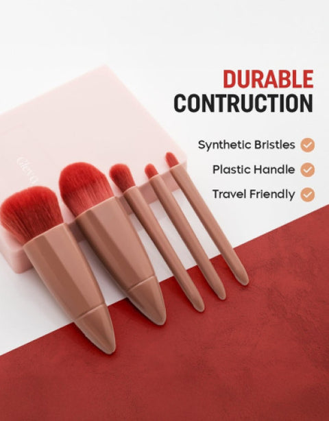 5 IN 1 MAKEUP BRUSH SET WITH MIRROR CASE - BUYSQUARE