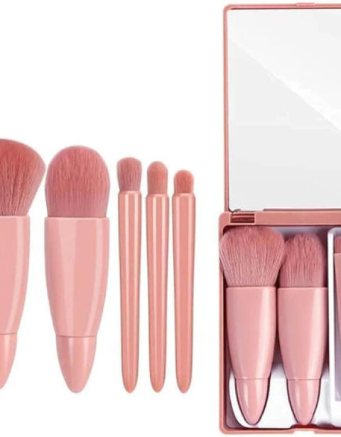 5 IN 1 MAKEUP BRUSH SET WITH MIRROR CASE - BUYSQUARE
