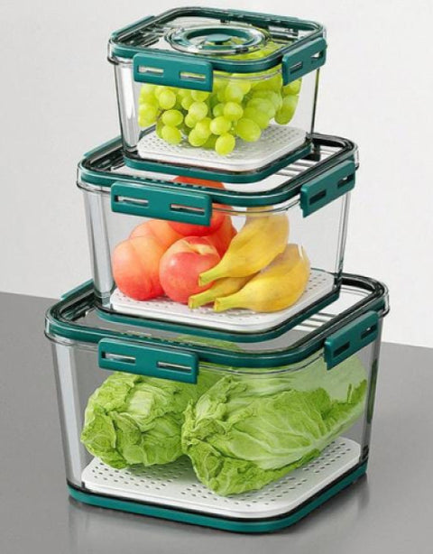 ABS Plastic Air Tight Container Set with Time Keeping Feature (3 pcs, 2100ml, 1400ml, 700ml) - BUYSQUARE