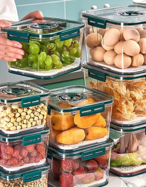 ABS Plastic Air Tight Container Set with Time Keeping Feature (3 pcs, 2100ml, 1400ml, 700ml) - BUYSQUARE