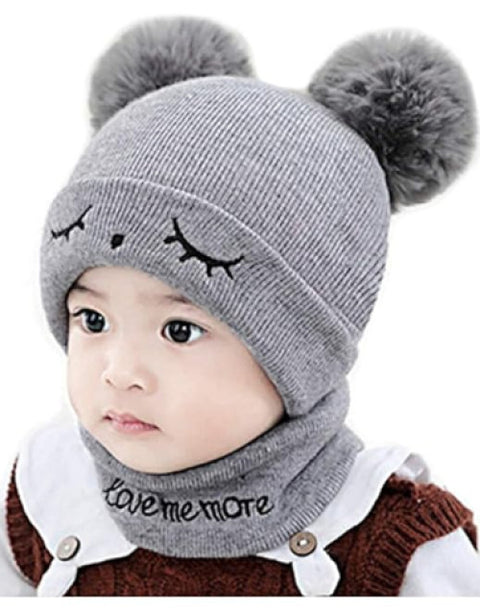 Boys & Girls Double Side pom Pom Hat Winter Cap - BUYSQUARE
