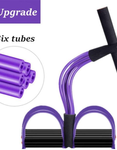Elastic Pull Rope,6 Tube Sit-ups Strength Trainer with Foot Pedal - BUYSQUARE