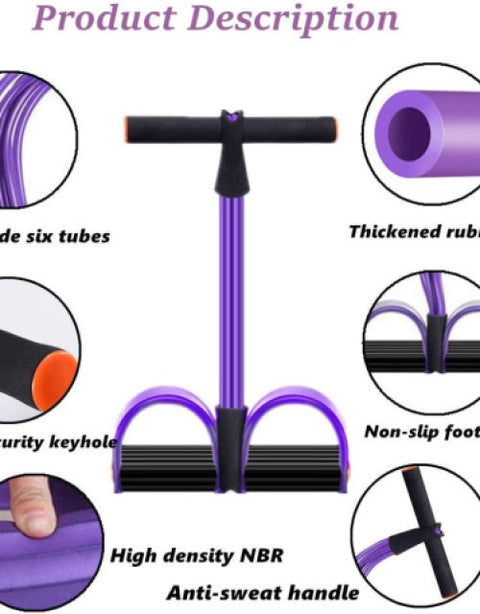 Elastic Pull Rope,6 Tube Sit-ups Strength Trainer with Foot Pedal - BUYSQUARE