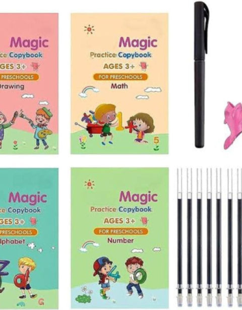 Magic Book for Kids, Sink Magic Practice CopyBook, (4 Books+10 Refills+1 Pen+1 Grip) ( Pack Of 1 ) - BUYSQUARE