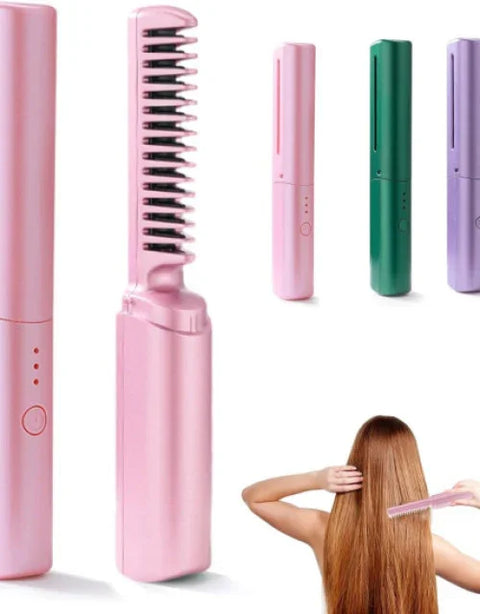 Rechargeable Mini Hair Straightener, Portable Cordless Hair Straightener Brush, 3 Adjustable Temp Flat Iron - BUYSQUARE