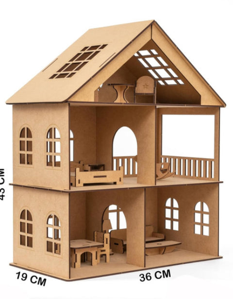Wooden Toy House with Furniture for Kids (Free Paint Set) - BUYSQUARE