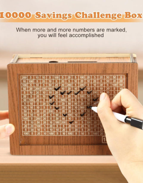 Wooden Money Piggy Bank, Money Saving Box, Gullak Rs.10000 Goal Tracker - BUYSQUARE