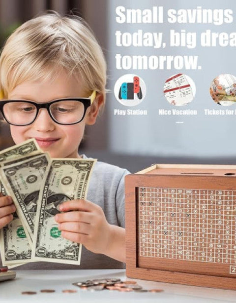 Wooden money saving piggy bank