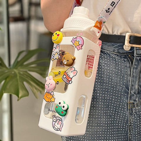 Kawaii Water Bottle with Lid and Straw