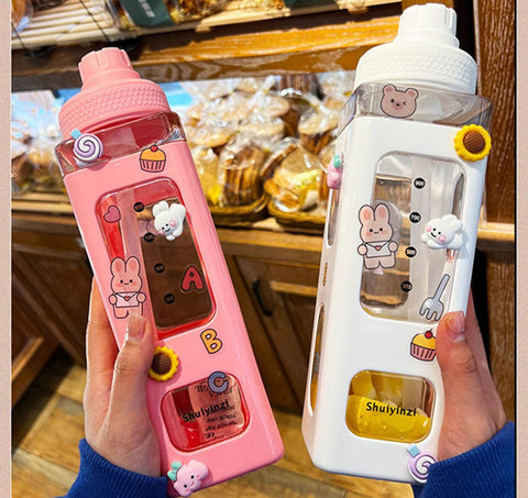 Kawaii Water Bottle with Lid and Straw