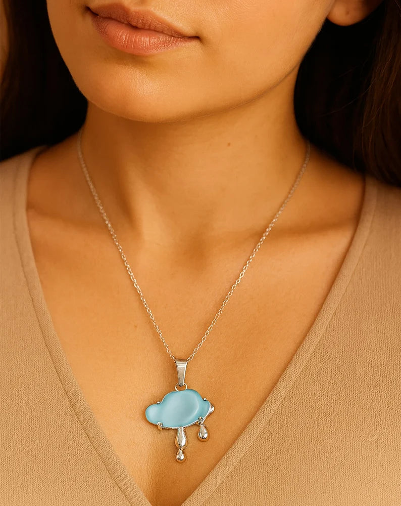 Silver-Plated Blue Cloud Raindrop Pendant