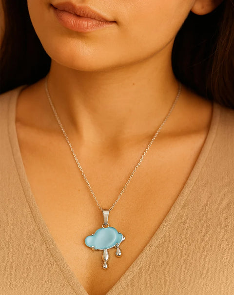Silver-Plated Blue Cloud Raindrop Pendant