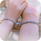Stainless Steel Silver Heart Bracelet Set for Couple