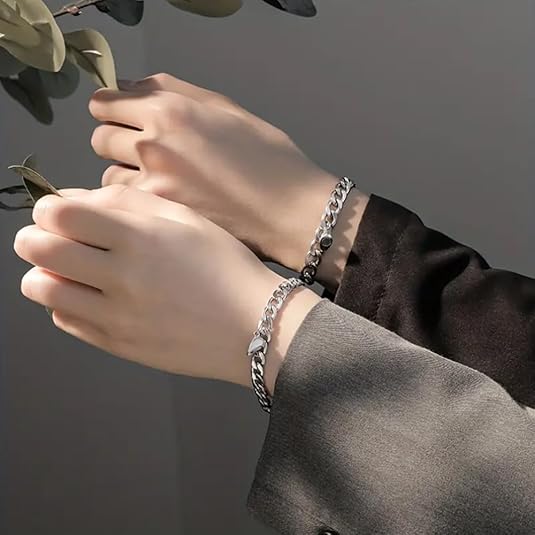 Stainless Steel Silver Heart Bracelet Set for Couple