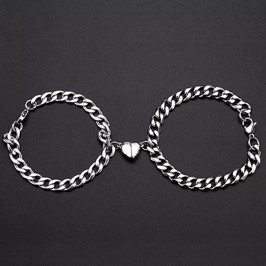 Stainless Steel Silver Heart Bracelet Set for Couple