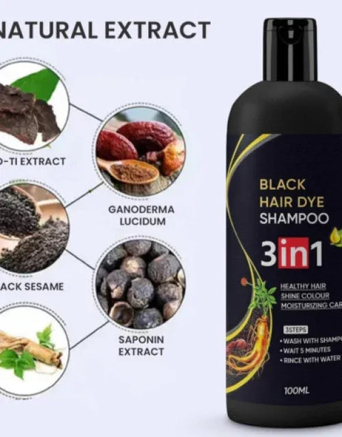 3 in 1 Hair Dye Black Hair Shampoo for Women & Men ( Pack Of 2 ) - BUYSQUARE