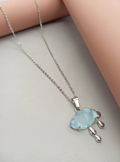 Silver-Plated Blue Cloud Raindrop Pendant