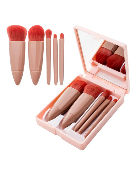 5 IN 1 MAKEUP BRUSH SET WITH MIRROR CASE - BUYSQUARE