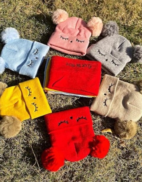 Boys & Girls Double Side pom Pom Hat Winter Cap - BUYSQUARE