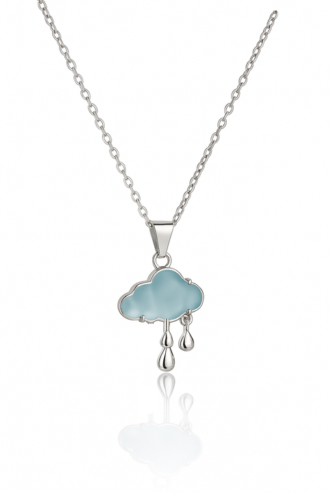 Silver-Plated Blue Cloud Raindrop Pendant