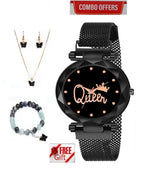 Black Queen Analog Watch Combo Set