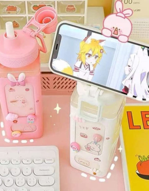 Kawaii Water Bottle with Lid and Straw (700 ml ) - BUYSQUARE