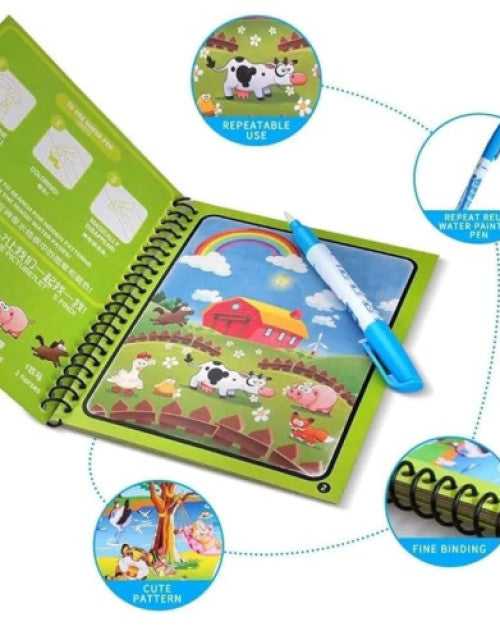 Magic Water Coloring Books Unlimited Fun with Drawing Reusable Water-Reveal Activity Pad - BUYSQUARE