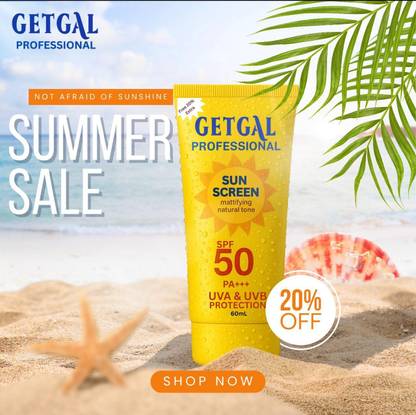 Getgal Professional Mattifying Sunscreen SPF 50 PA+++ Pack of 2 with UVA and UVB protection