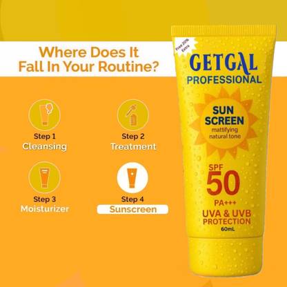 Getgal Professional Mattifying Sunscreen SPF 50 PA+++ Pack of 2 with UVA and UVB protection