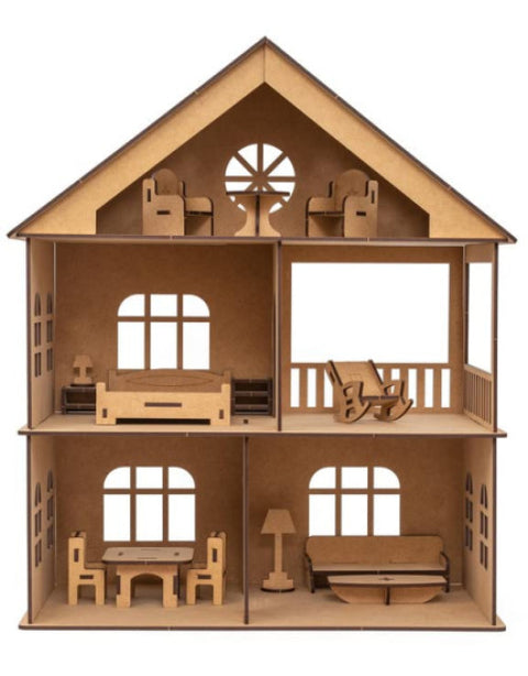 Wooden Toy House with Furniture for Kids (Free Paint Set) - BUYSQUARE