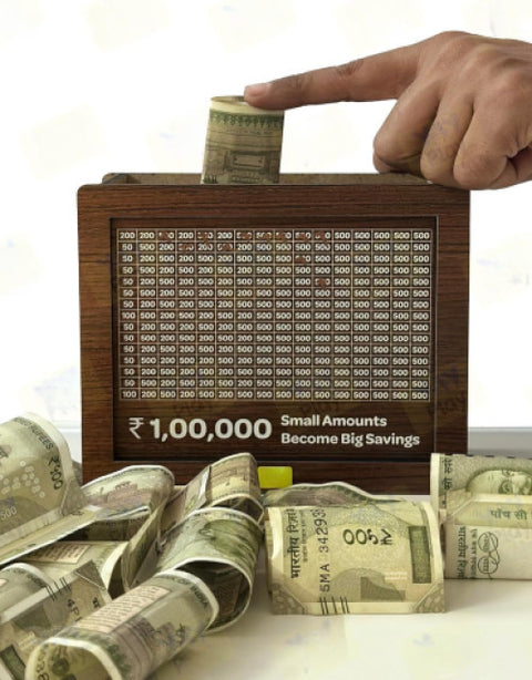 Wooden Money Piggy Bank, Money Saving Box, Gullak Rs.10000 Goal Tracker - BUYSQUARE